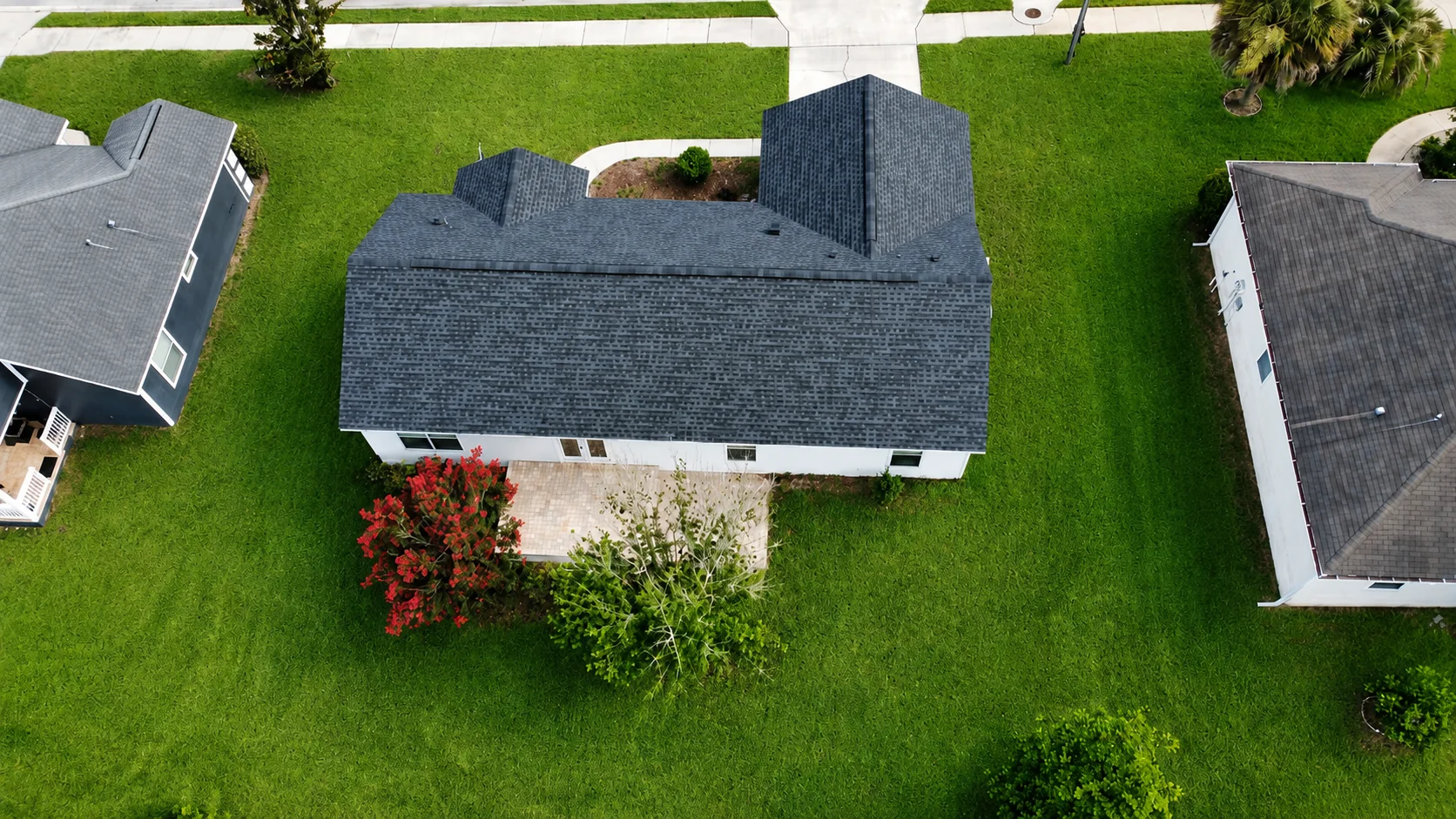Top-down aerial view of the home and lot