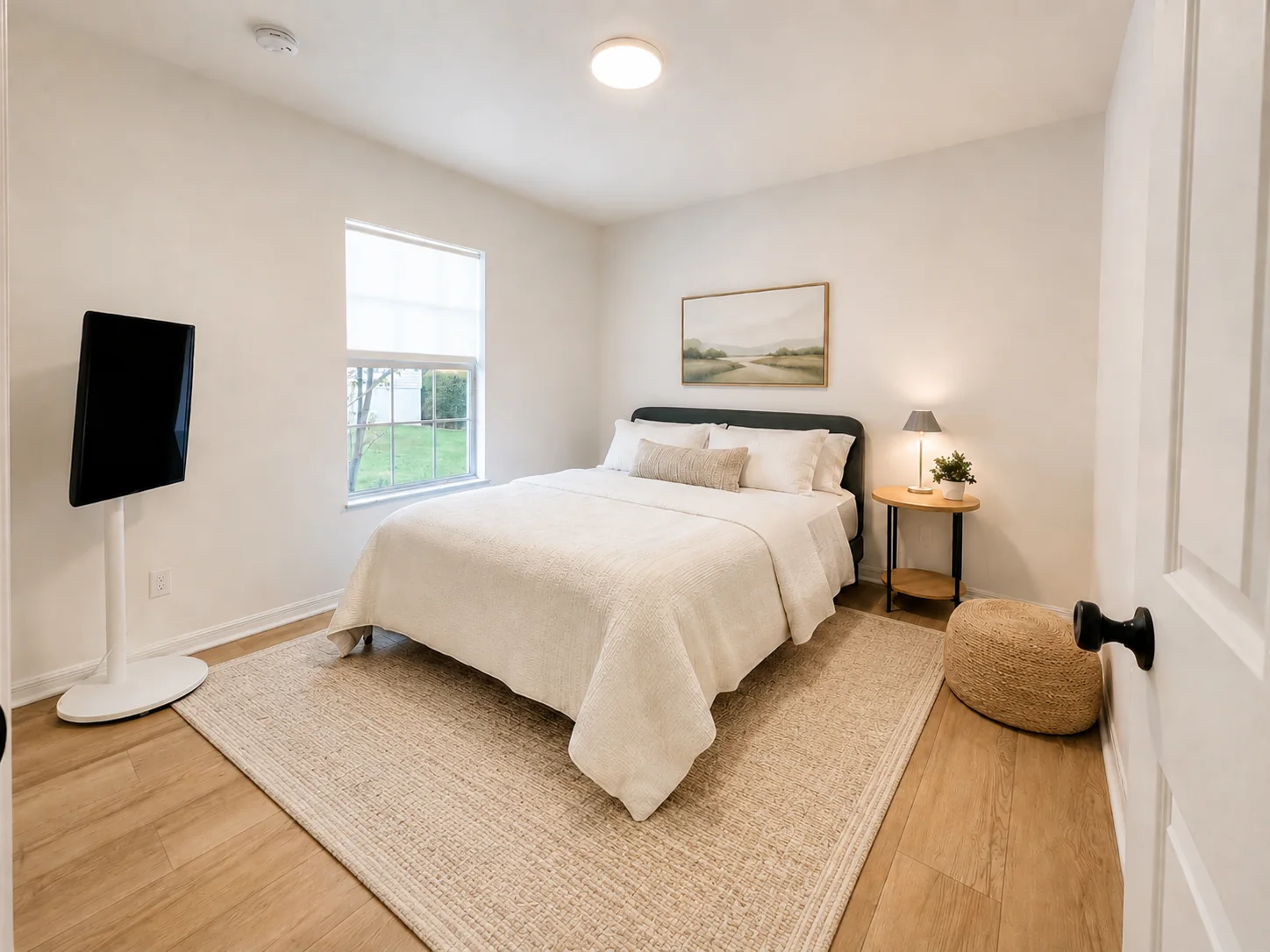 Guest bedroom with neutral finishes